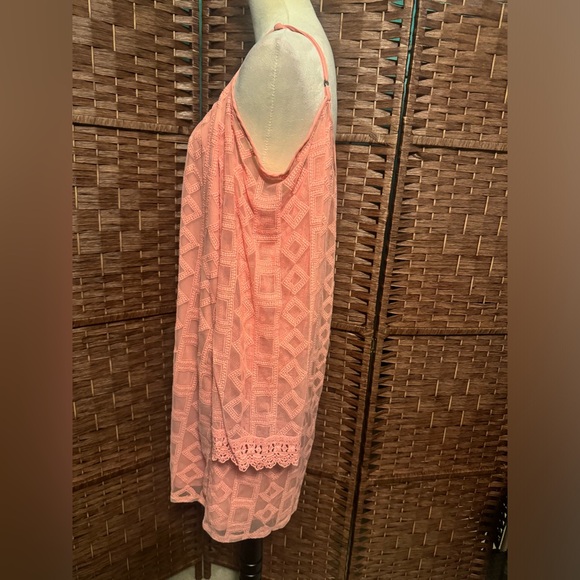 xhilaration Cold Shoulder Dress Peach Tunic XL Lining w/overlay Spring Summer - Picture 6 of 10